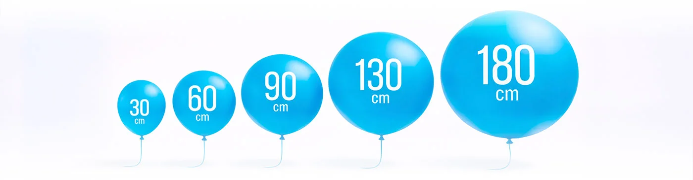 Tailles de ballons disponibles : 29 cm, 40 cm, 80 cm, 100 cm, 11 pouces, 18 pouces et 3 pieds